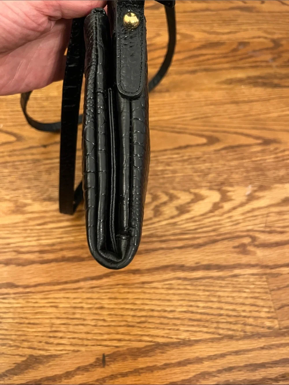 Brahmin Melbourne Black Mojito Croc Embossed Crossbody Bag Black with COA